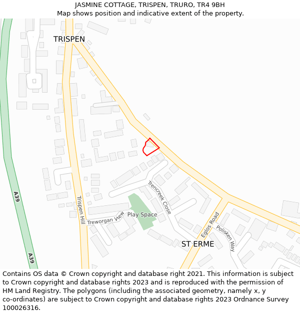 JASMINE COTTAGE, TRISPEN, TRURO, TR4 9BH: Location map and indicative extent of plot