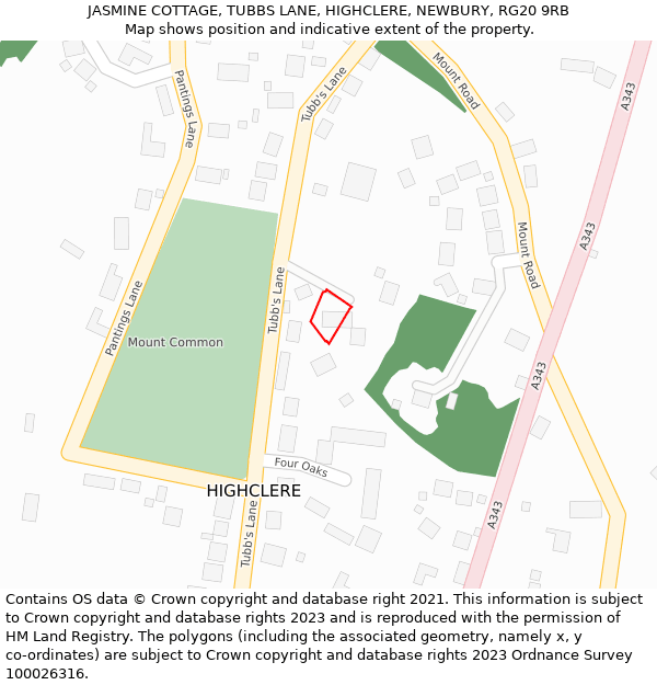 JASMINE COTTAGE, TUBBS LANE, HIGHCLERE, NEWBURY, RG20 9RB: Location map and indicative extent of plot