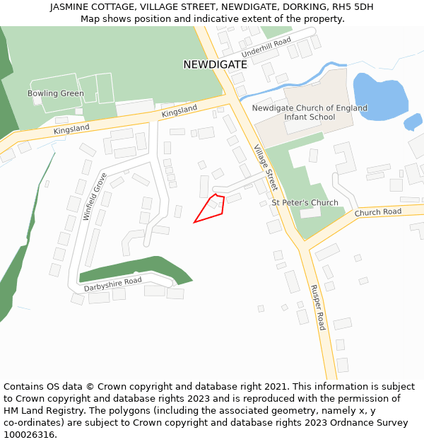 JASMINE COTTAGE, VILLAGE STREET, NEWDIGATE, DORKING, RH5 5DH: Location map and indicative extent of plot