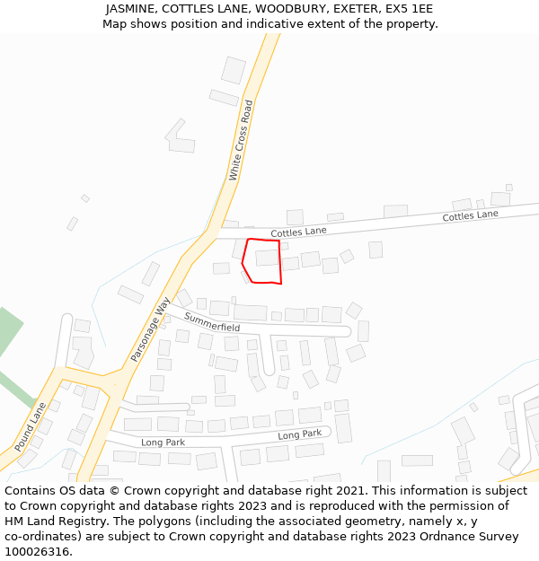 JASMINE, COTTLES LANE, WOODBURY, EXETER, EX5 1EE: Location map and indicative extent of plot