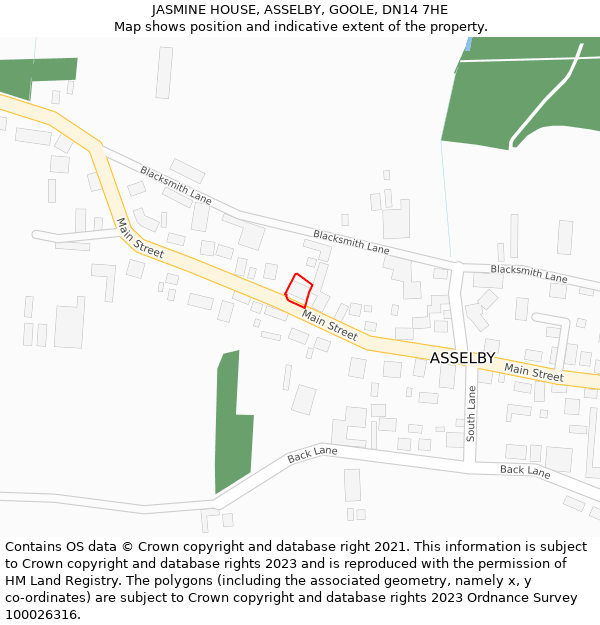 JASMINE HOUSE, ASSELBY, GOOLE, DN14 7HE: Location map and indicative extent of plot