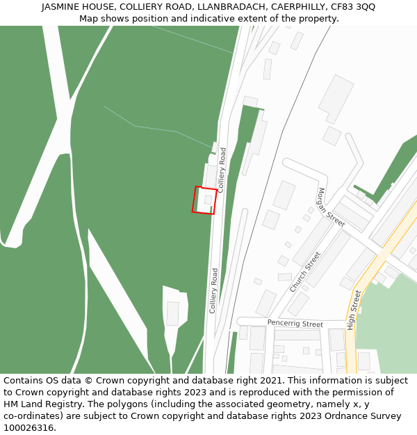 JASMINE HOUSE, COLLIERY ROAD, LLANBRADACH, CAERPHILLY, CF83 3QQ: Location map and indicative extent of plot