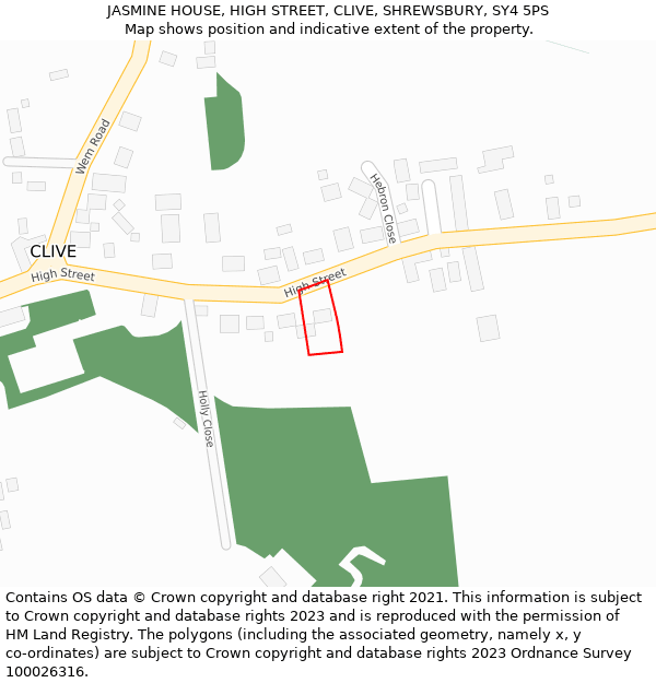 JASMINE HOUSE, HIGH STREET, CLIVE, SHREWSBURY, SY4 5PS: Location map and indicative extent of plot