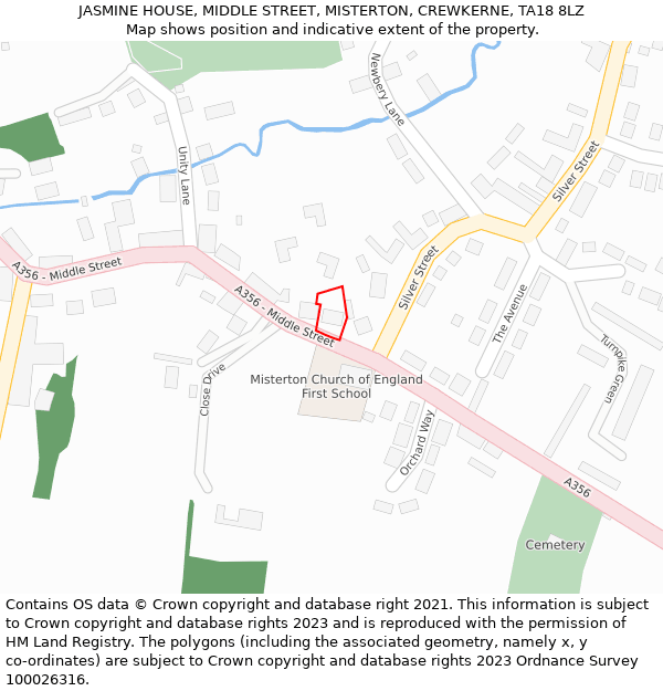 JASMINE HOUSE, MIDDLE STREET, MISTERTON, CREWKERNE, TA18 8LZ: Location map and indicative extent of plot