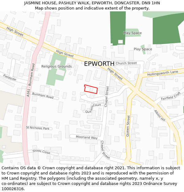 JASMINE HOUSE, PASHLEY WALK, EPWORTH, DONCASTER, DN9 1HN: Location map and indicative extent of plot