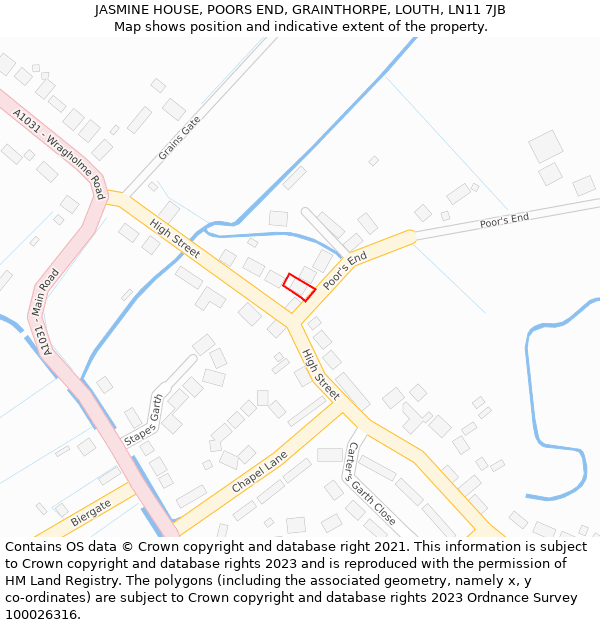 JASMINE HOUSE, POORS END, GRAINTHORPE, LOUTH, LN11 7JB: Location map and indicative extent of plot