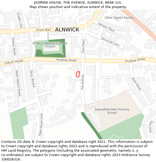 JASMINE HOUSE, THE AVENUE, ALNWICK, NE66 1UL: Location map and indicative extent of plot