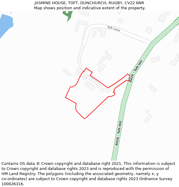 JASMINE HOUSE, TOFT, DUNCHURCH, RUGBY, CV22 6NR: Location map and indicative extent of plot