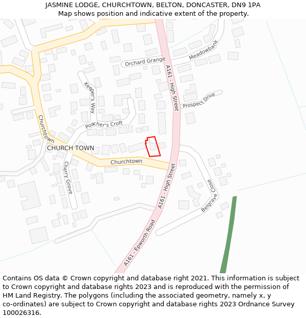 JASMINE LODGE, CHURCHTOWN, BELTON, DONCASTER, DN9 1PA: Location map and indicative extent of plot