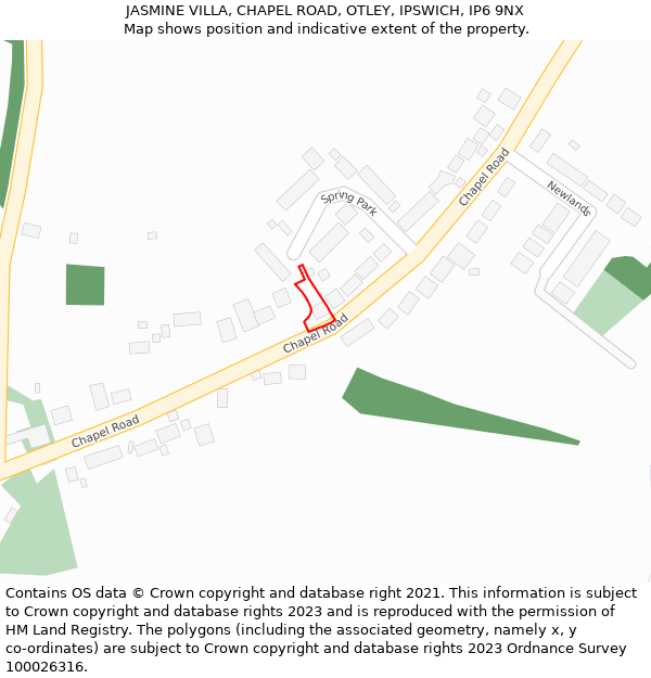 JASMINE VILLA, CHAPEL ROAD, OTLEY, IPSWICH, IP6 9NX: Location map and indicative extent of plot