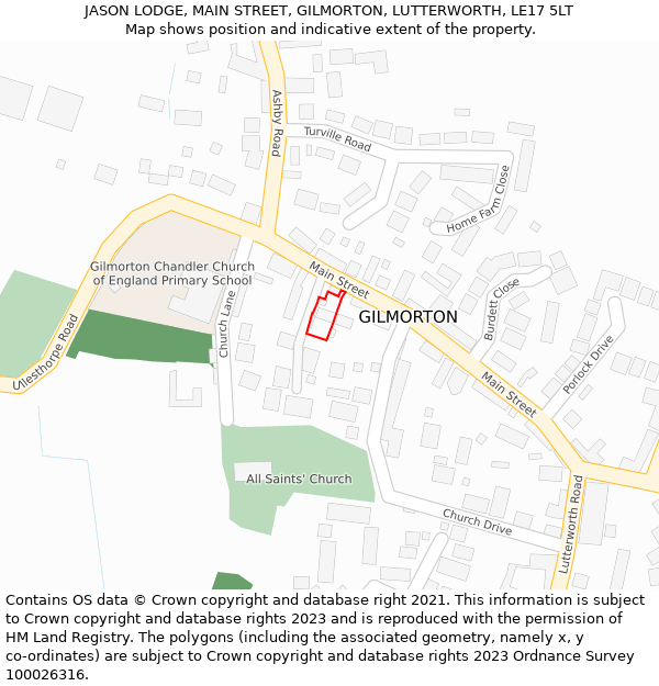 JASON LODGE, MAIN STREET, GILMORTON, LUTTERWORTH, LE17 5LT: Location map and indicative extent of plot