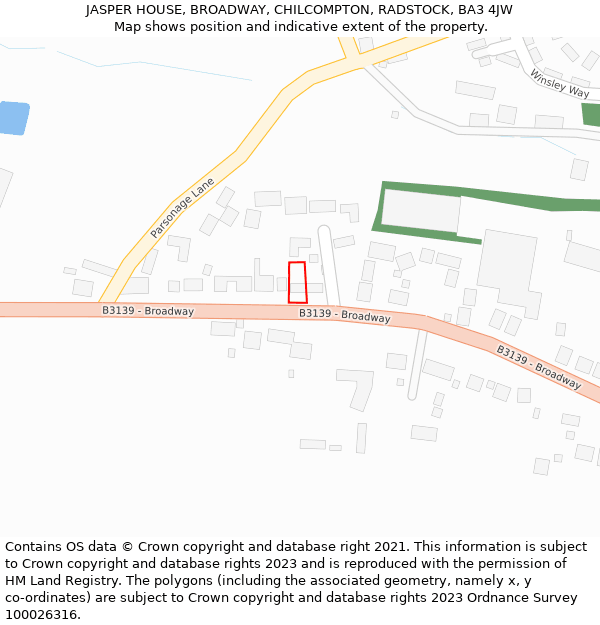 JASPER HOUSE, BROADWAY, CHILCOMPTON, RADSTOCK, BA3 4JW: Location map and indicative extent of plot