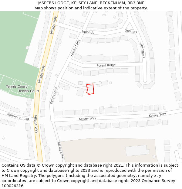 JASPERS LODGE, KELSEY LANE, BECKENHAM, BR3 3NF: Location map and indicative extent of plot
