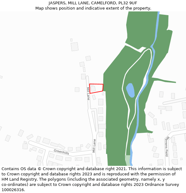 JASPERS, MILL LANE, CAMELFORD, PL32 9UF: Location map and indicative extent of plot