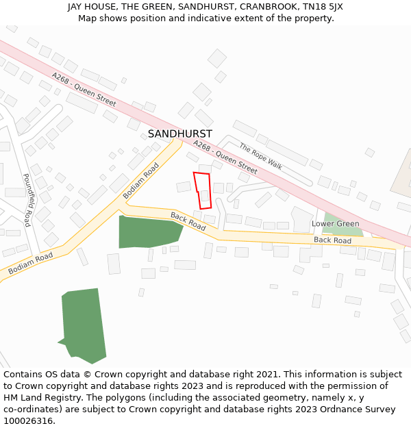 JAY HOUSE, THE GREEN, SANDHURST, CRANBROOK, TN18 5JX: Location map and indicative extent of plot