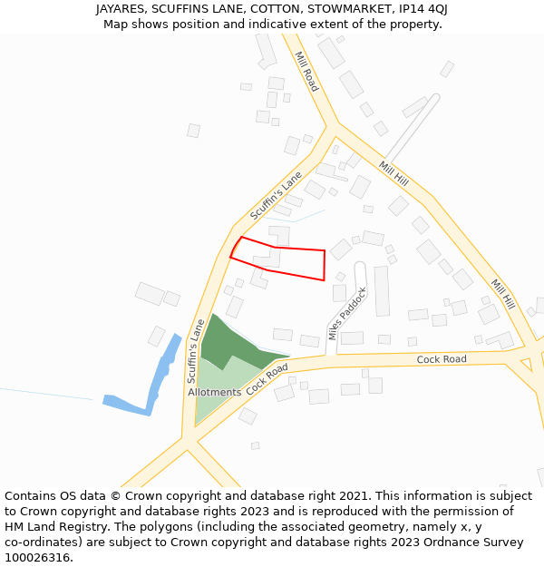 JAYARES, SCUFFINS LANE, COTTON, STOWMARKET, IP14 4QJ: Location map and indicative extent of plot