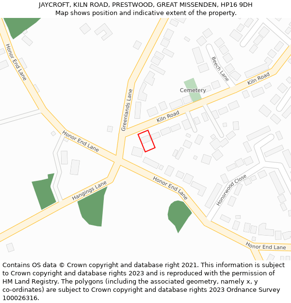 JAYCROFT, KILN ROAD, PRESTWOOD, GREAT MISSENDEN, HP16 9DH: Location map and indicative extent of plot