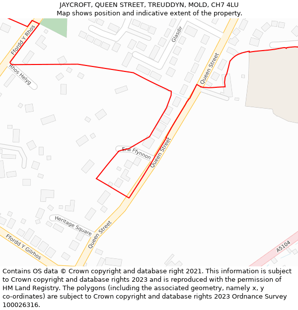 JAYCROFT, QUEEN STREET, TREUDDYN, MOLD, CH7 4LU: Location map and indicative extent of plot