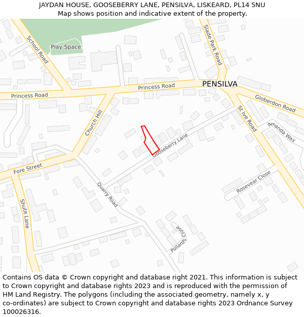 JAYDAN HOUSE, GOOSEBERRY LANE, PENSILVA, LISKEARD, PL14 5NU: Location map and indicative extent of plot