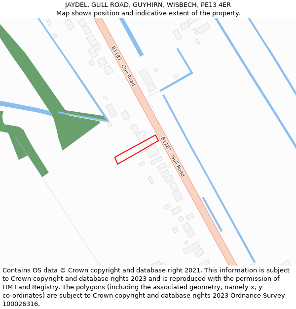 JAYDEL, GULL ROAD, GUYHIRN, WISBECH, PE13 4ER: Location map and indicative extent of plot