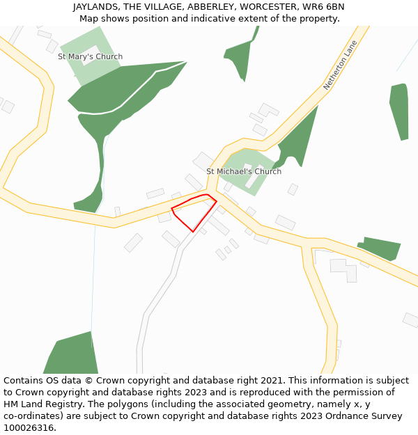 JAYLANDS, THE VILLAGE, ABBERLEY, WORCESTER, WR6 6BN: Location map and indicative extent of plot