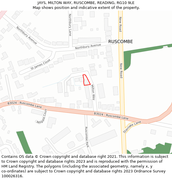 JAYS, MILTON WAY, RUSCOMBE, READING, RG10 9LE: Location map and indicative extent of plot