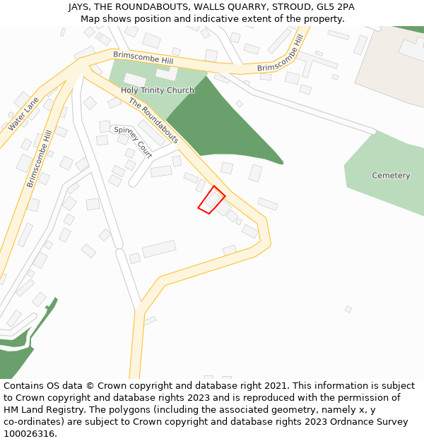 JAYS, THE ROUNDABOUTS, WALLS QUARRY, STROUD, GL5 2PA: Location map and indicative extent of plot