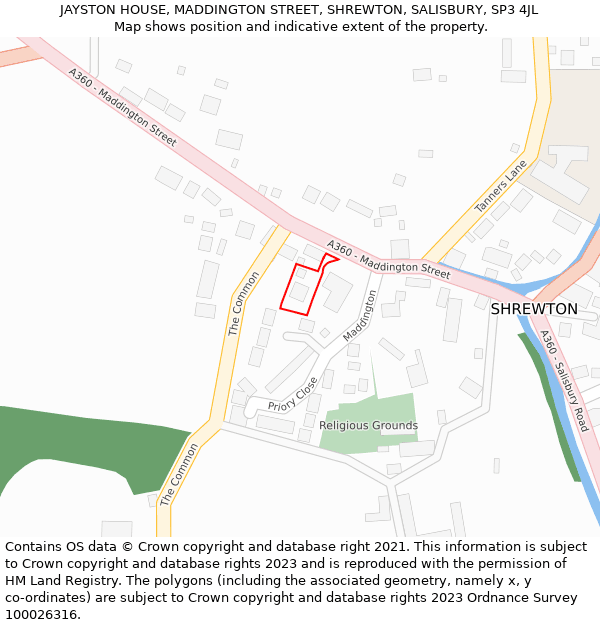 JAYSTON HOUSE, MADDINGTON STREET, SHREWTON, SALISBURY, SP3 4JL: Location map and indicative extent of plot