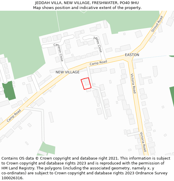 JEDDAH VILLA, NEW VILLAGE, FRESHWATER, PO40 9HU: Location map and indicative extent of plot