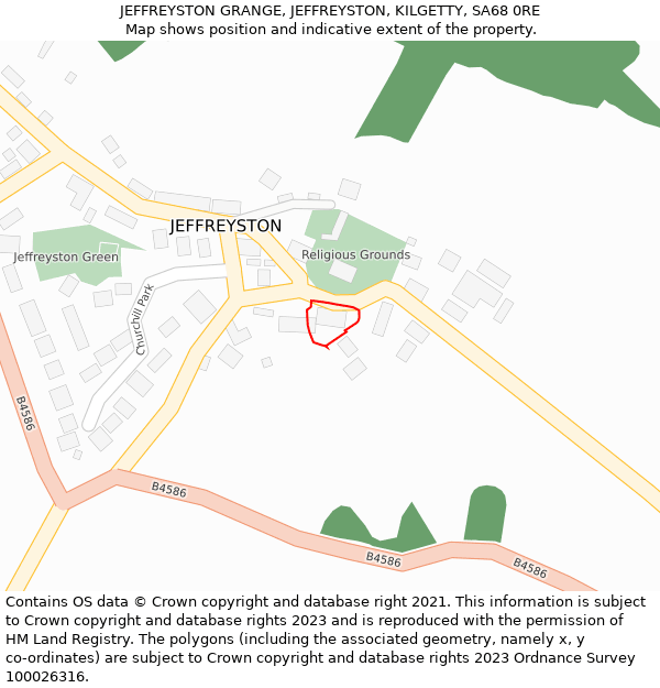 JEFFREYSTON GRANGE, JEFFREYSTON, KILGETTY, SA68 0RE: Location map and indicative extent of plot