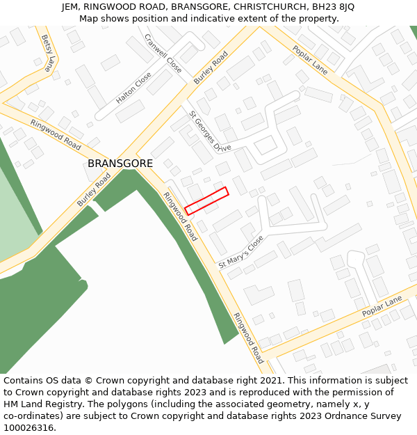 JEM, RINGWOOD ROAD, BRANSGORE, CHRISTCHURCH, BH23 8JQ: Location map and indicative extent of plot