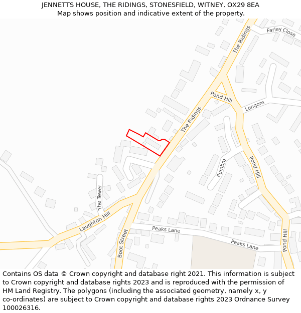 JENNETTS HOUSE, THE RIDINGS, STONESFIELD, WITNEY, OX29 8EA: Location map and indicative extent of plot