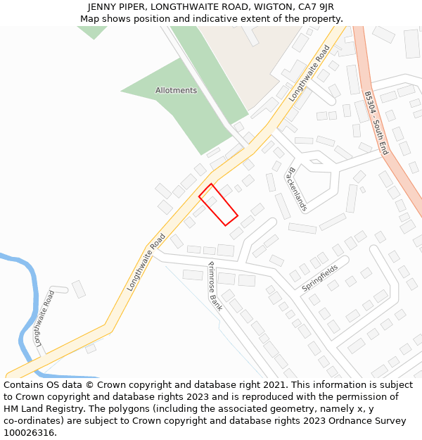 JENNY PIPER, LONGTHWAITE ROAD, WIGTON, CA7 9JR: Location map and indicative extent of plot