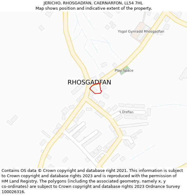 JERICHO, RHOSGADFAN, CAERNARFON, LL54 7HL: Location map and indicative extent of plot