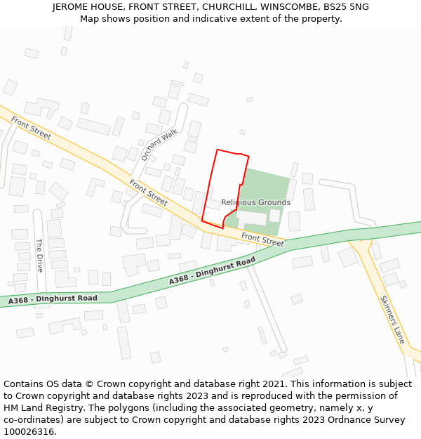 JEROME HOUSE, FRONT STREET, CHURCHILL, WINSCOMBE, BS25 5NG: Location map and indicative extent of plot