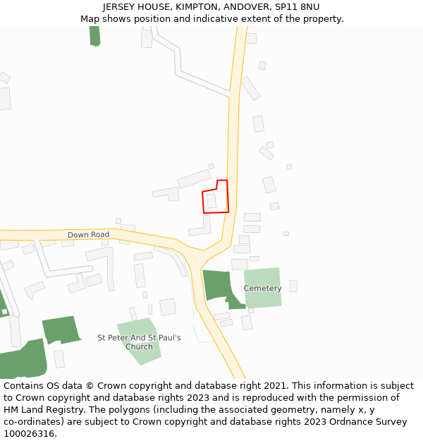 JERSEY HOUSE, KIMPTON, ANDOVER, SP11 8NU: Location map and indicative extent of plot