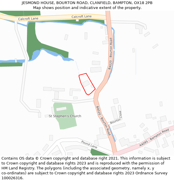 JESMOND HOUSE, BOURTON ROAD, CLANFIELD, BAMPTON, OX18 2PB: Location map and indicative extent of plot