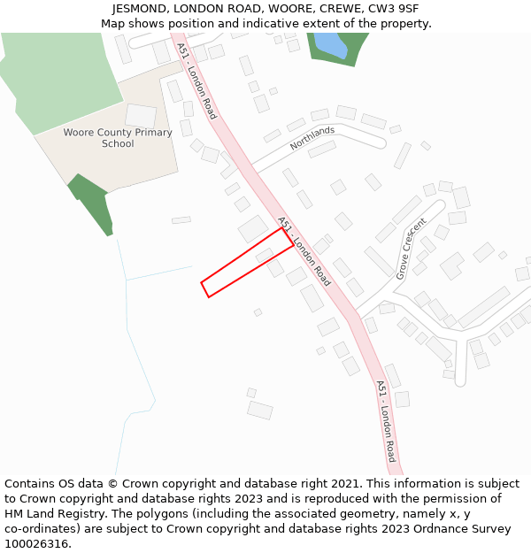 JESMOND, LONDON ROAD, WOORE, CREWE, CW3 9SF: Location map and indicative extent of plot