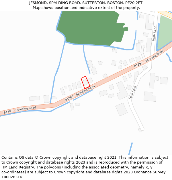 JESMOND, SPALDING ROAD, SUTTERTON, BOSTON, PE20 2ET: Location map and indicative extent of plot