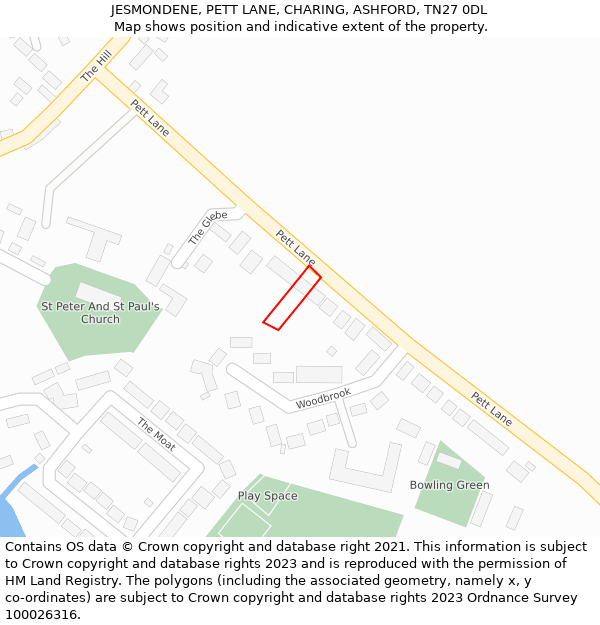 JESMONDENE, PETT LANE, CHARING, ASHFORD, TN27 0DL: Location map and indicative extent of plot