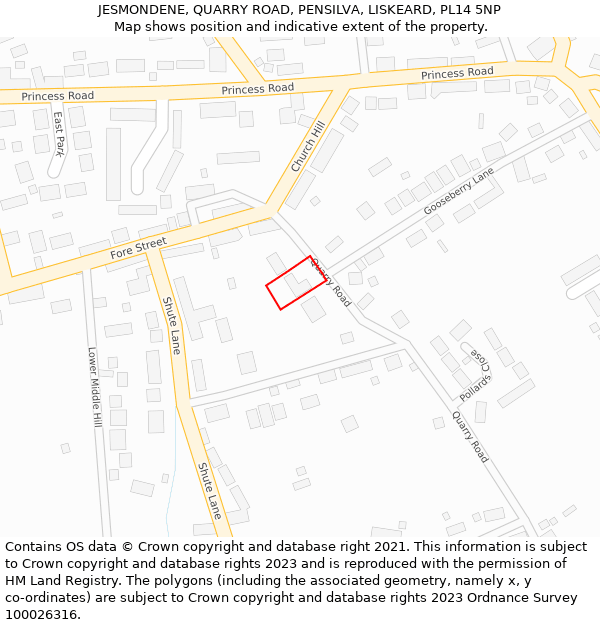 JESMONDENE, QUARRY ROAD, PENSILVA, LISKEARD, PL14 5NP: Location map and indicative extent of plot