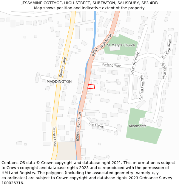 JESSAMINE COTTAGE, HIGH STREET, SHREWTON, SALISBURY, SP3 4DB: Location map and indicative extent of plot