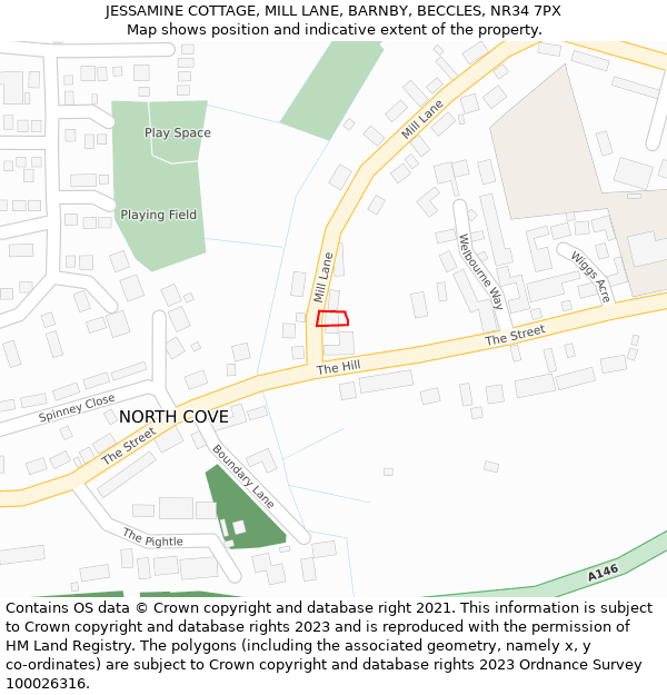 JESSAMINE COTTAGE, MILL LANE, BARNBY, BECCLES, NR34 7PX: Location map and indicative extent of plot