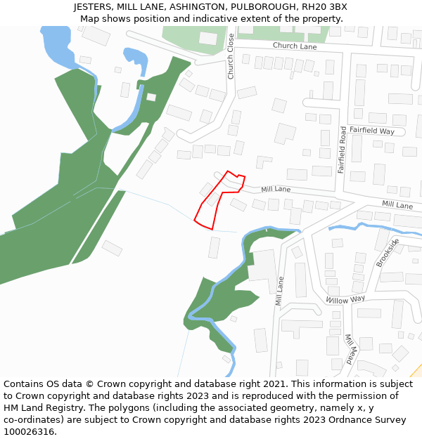 JESTERS, MILL LANE, ASHINGTON, PULBOROUGH, RH20 3BX: Location map and indicative extent of plot