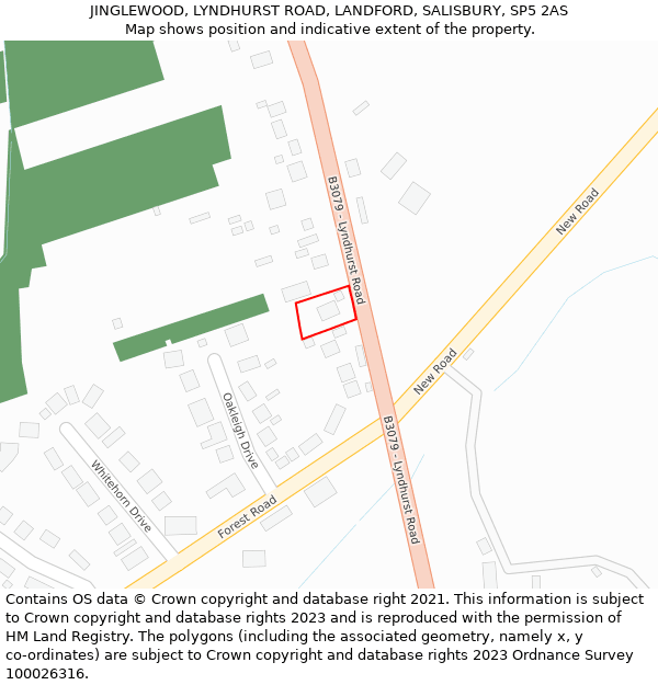 JINGLEWOOD, LYNDHURST ROAD, LANDFORD, SALISBURY, SP5 2AS: Location map and indicative extent of plot