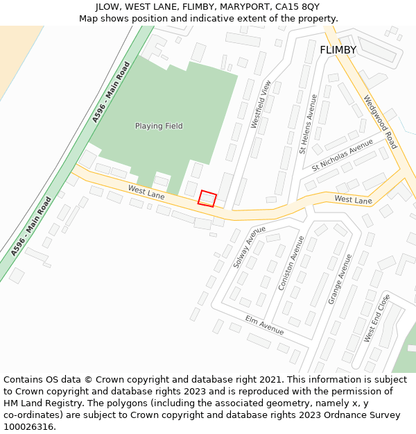 JLOW, WEST LANE, FLIMBY, MARYPORT, CA15 8QY: Location map and indicative extent of plot