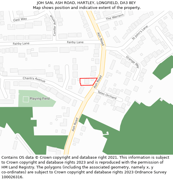 JOH SAN, ASH ROAD, HARTLEY, LONGFIELD, DA3 8EY: Location map and indicative extent of plot
