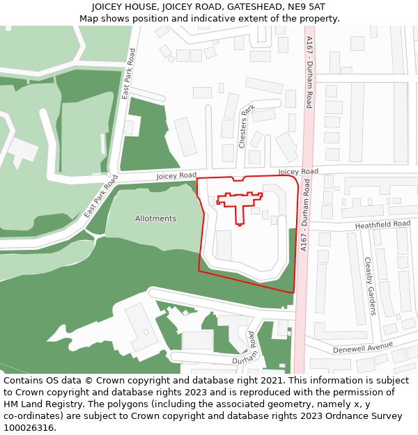 JOICEY HOUSE, JOICEY ROAD, GATESHEAD, NE9 5AT: Location map and indicative extent of plot