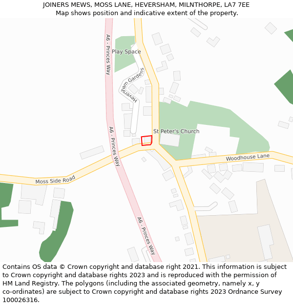 JOINERS MEWS, MOSS LANE, HEVERSHAM, MILNTHORPE, LA7 7EE: Location map and indicative extent of plot