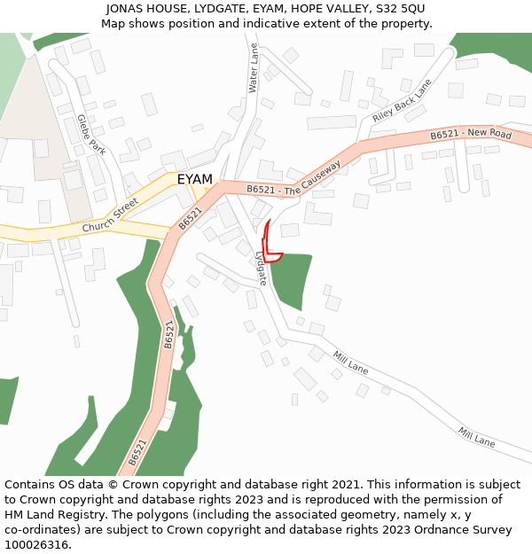 JONAS HOUSE, LYDGATE, EYAM, HOPE VALLEY, S32 5QU: Location map and indicative extent of plot